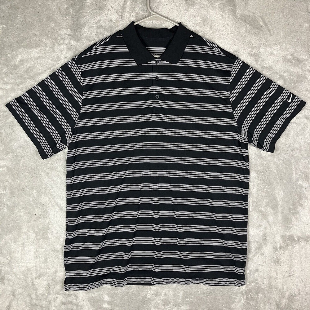 Nike Shirt Mens XXL Black Stripe Golf Polo Dri Fit Swoosh Athleisure Dadcore 2XL